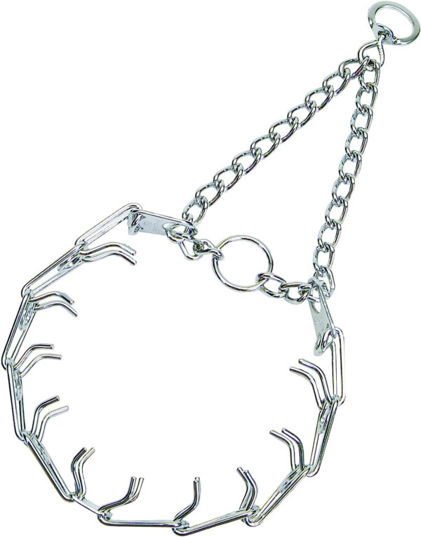 A Herm Sprenger Ultra-Plus Prong Dog Training Collar with a 3.2 mm x 22" Chain Length attached to it.