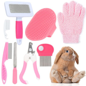 8 Pcs Small Animal Pink Grooming Kit - Rabbit Grooming Kit with Various Pet Tools