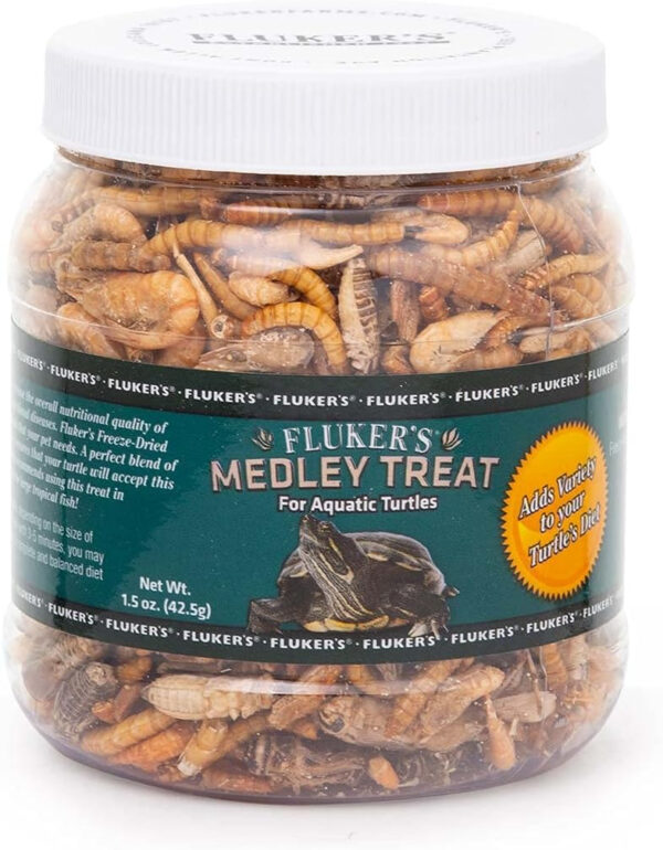 A plastic container of sea creatures, perfect for Fluker's Aquatic Turtle Food - Nutrient-Rich Medley Treat for Turtles - 1.5oz.