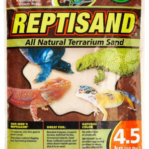 A bag of Zoo Med ReptiSand - Natural Substrate for Reptiles - 10 Pounds, Desert White.