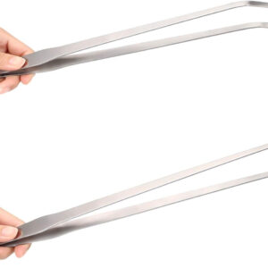 Two hands gripping a 2-Pack 15 inch Heavy Duty Stainless Steel Long Tweezers - Versatile Tool for Reptile Feeding and Aquascape Maintenance.